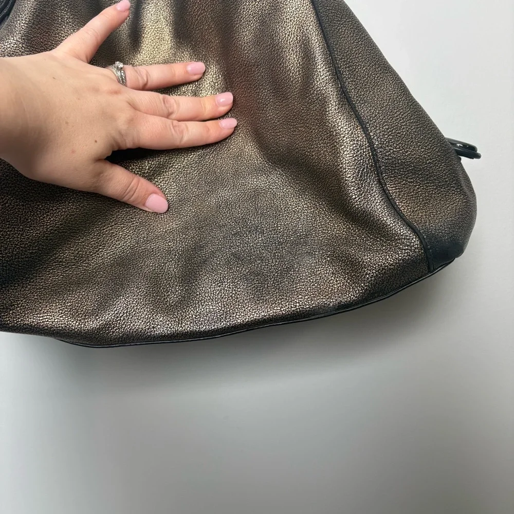 Coach Edie Metallic Gold Pebbled Shoulder Bag